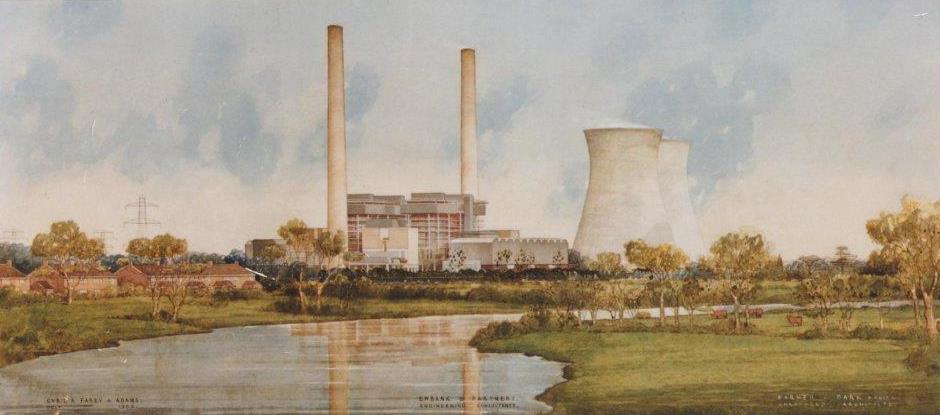 Watercolour by Cyril A Farney and Adams showing the 'A' Power Station (1953)